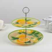 Фруктовница стеклянная двухъярусная Доляна «Дольче», d=25/20 см